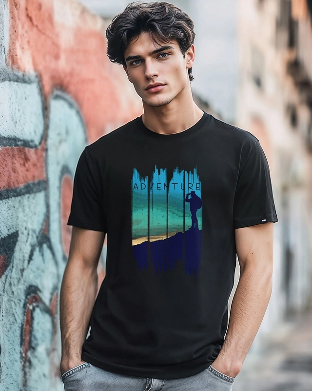 Men's Black Adventure Time Graphic Printed T-shirt